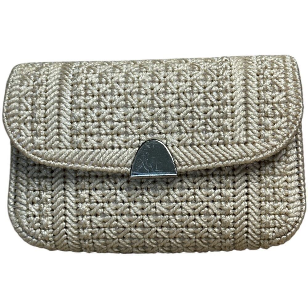 Vintage Cream Small Crochet Clutch Purse 8”W x 5”H x 1.75"D Vacation Summer